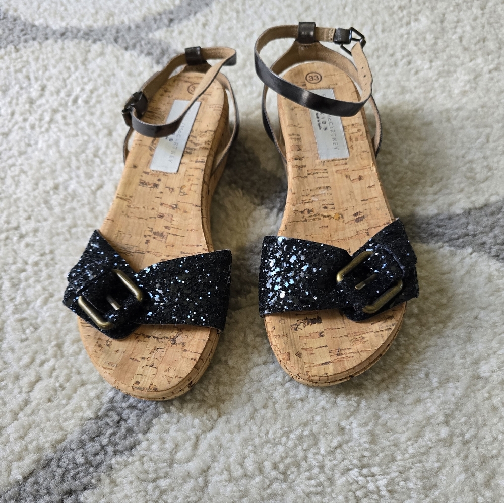 Stella Mccartney Kids Black Glitter Cork Sandals EU 33 US 2